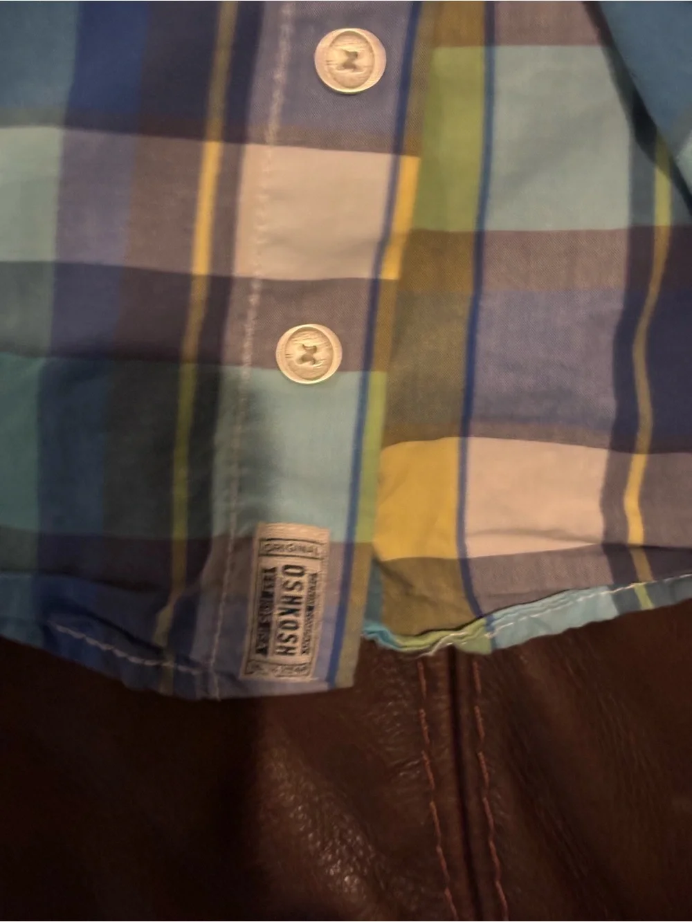 OshKosh B'gosh Teal & Navy Plaid Short-Sleeve Button-Down Shirt
